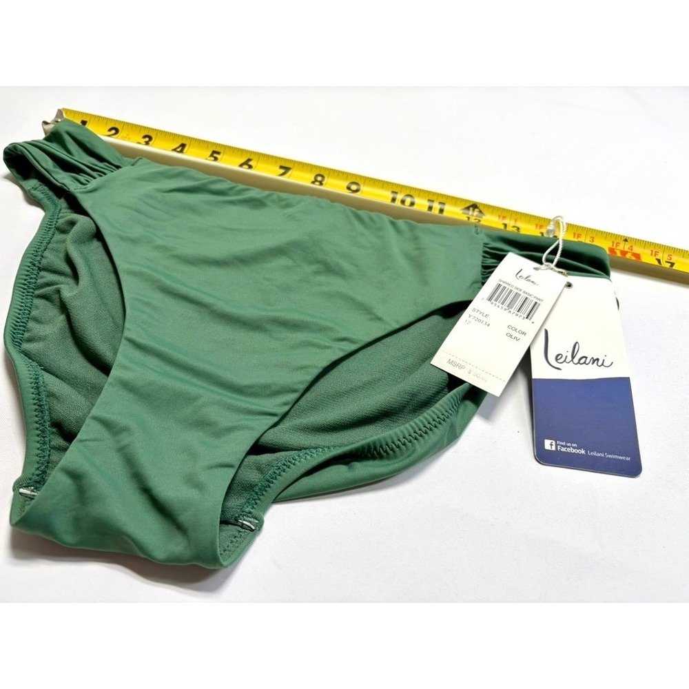 Leilani Olive Shirred Bikini Bottom Size 12 NWT Classic Swim - Picture 5 of 13